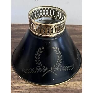 Vintage Toleware Metal Black Gold Trim Floral Lamp Shade 5" Tall 7" Wide